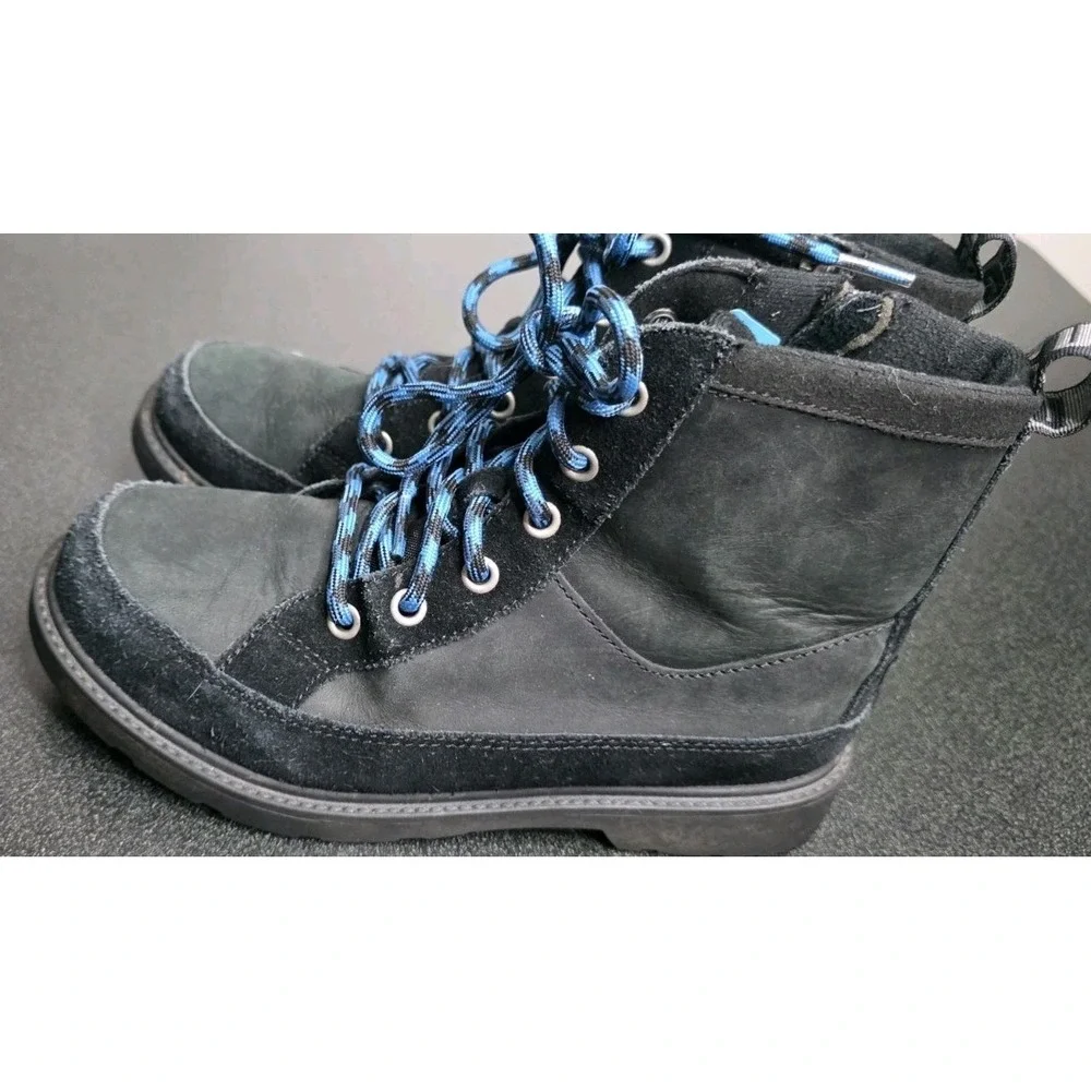 Ugg Robley Kids Waterproof‎ Leather Boots Shoes 4 Black Blue Laces Zip Suede EUC